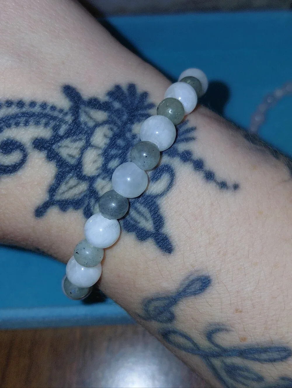 Moonstone And Labradorite Beaded Stretch Bracelet